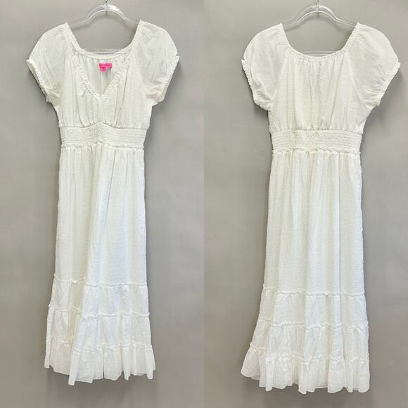 Betsey Johnson Cotton Clip Dot Sweetheart Smocked Midi Dress Size Medium Cottage - Picture 14 of 15